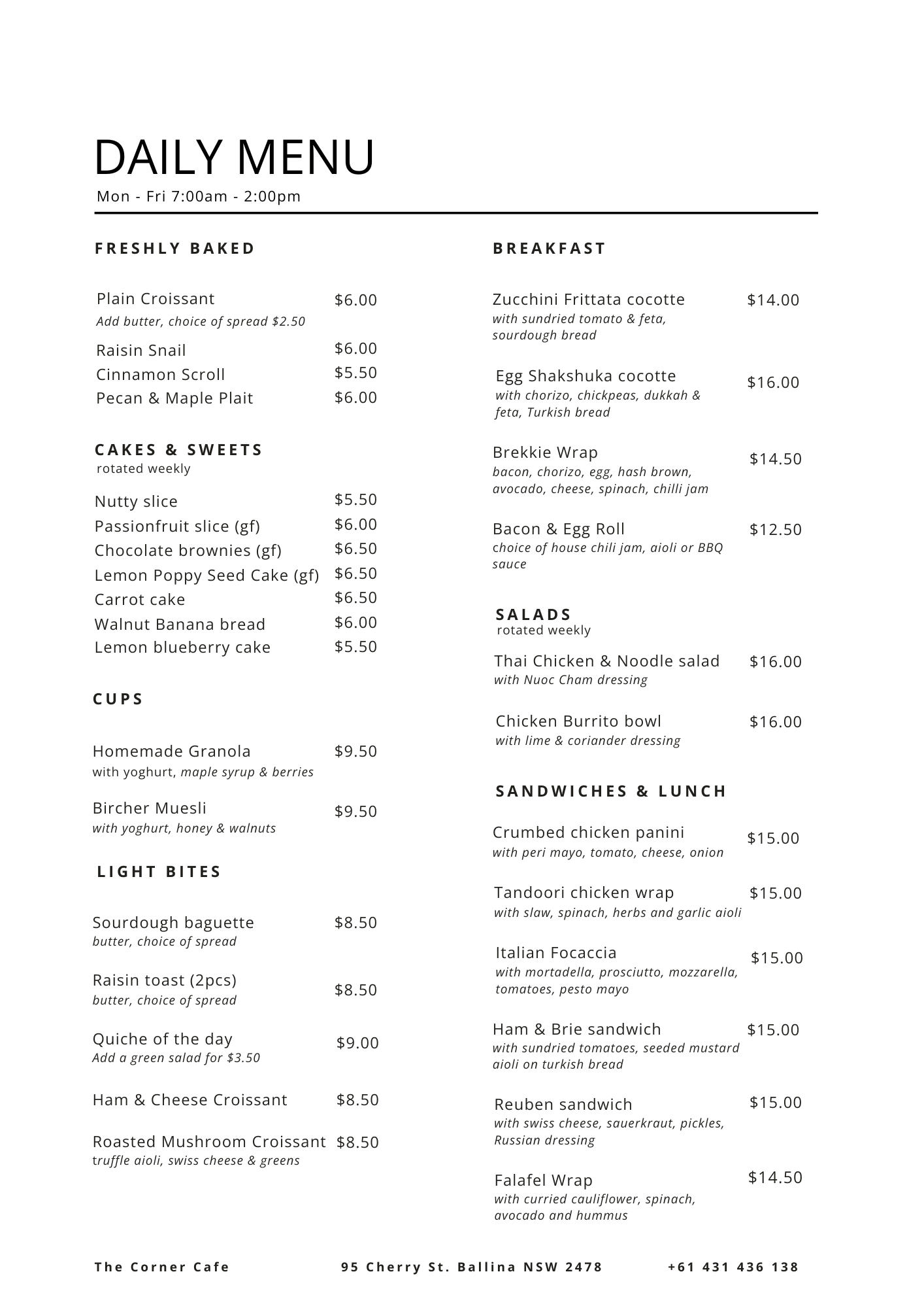 The Corner Cafe — Ballina, Byron Bay